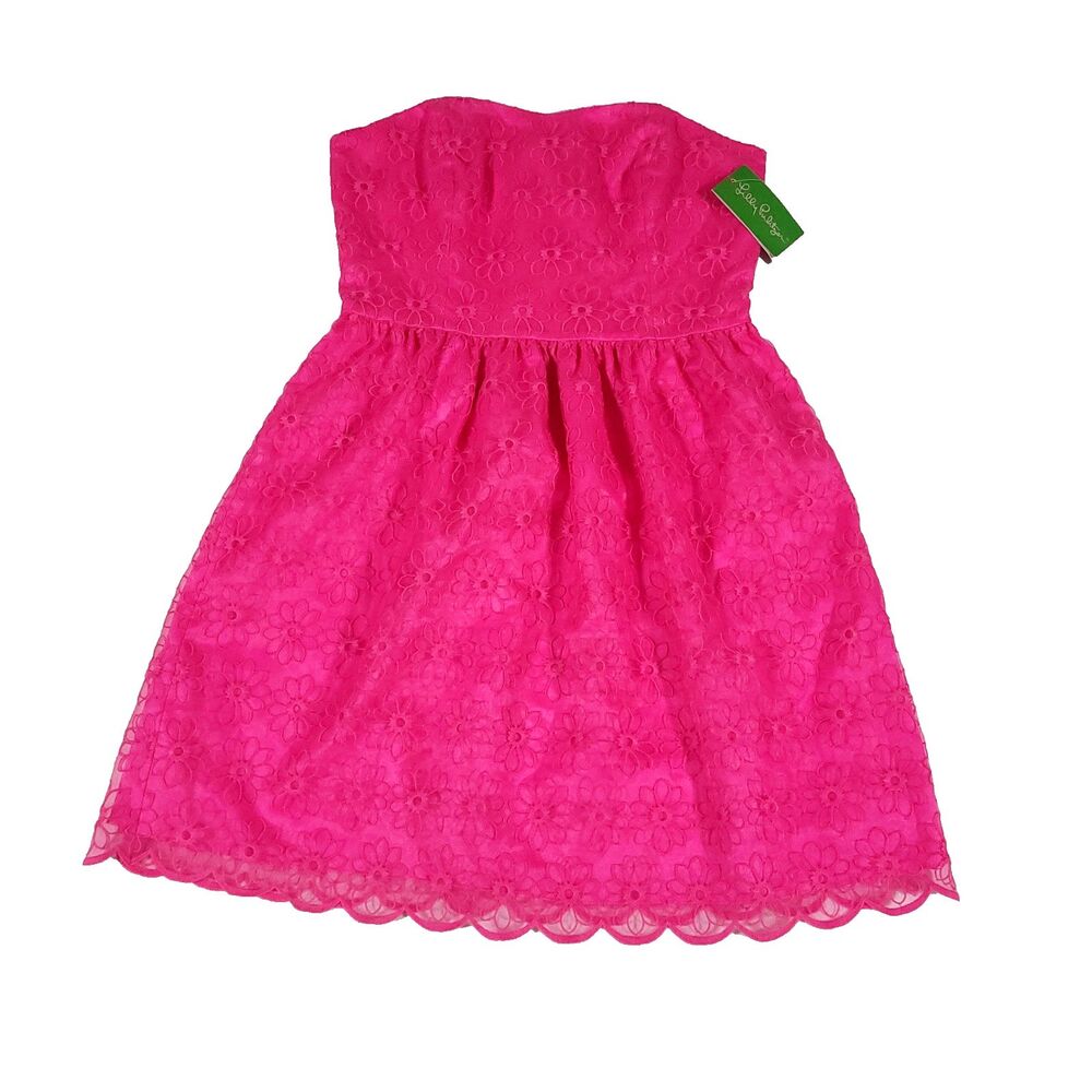 lilly‎ pulitzer Payton floral organza Dress 8 NWT Pop Pink Strapless sweetheart